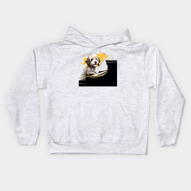 Dog playing piano Kids Hoodie by Graceful Designs